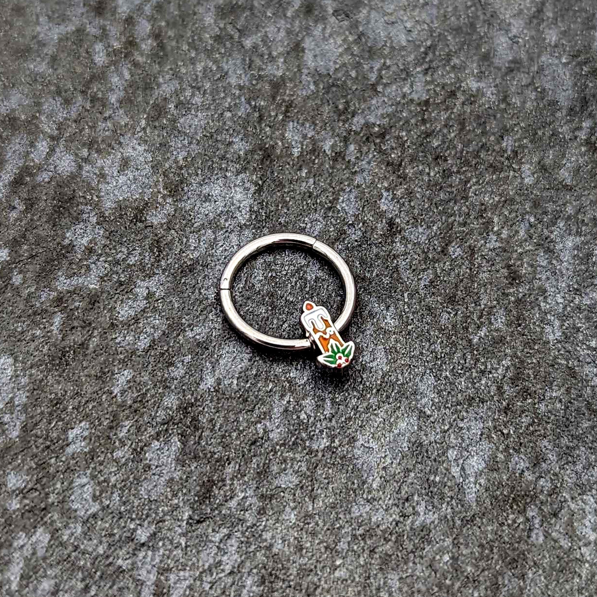 BodyCandy 16G 3/8 Sweet Holiday Candle Christmas Hinged Segment Ring — side view