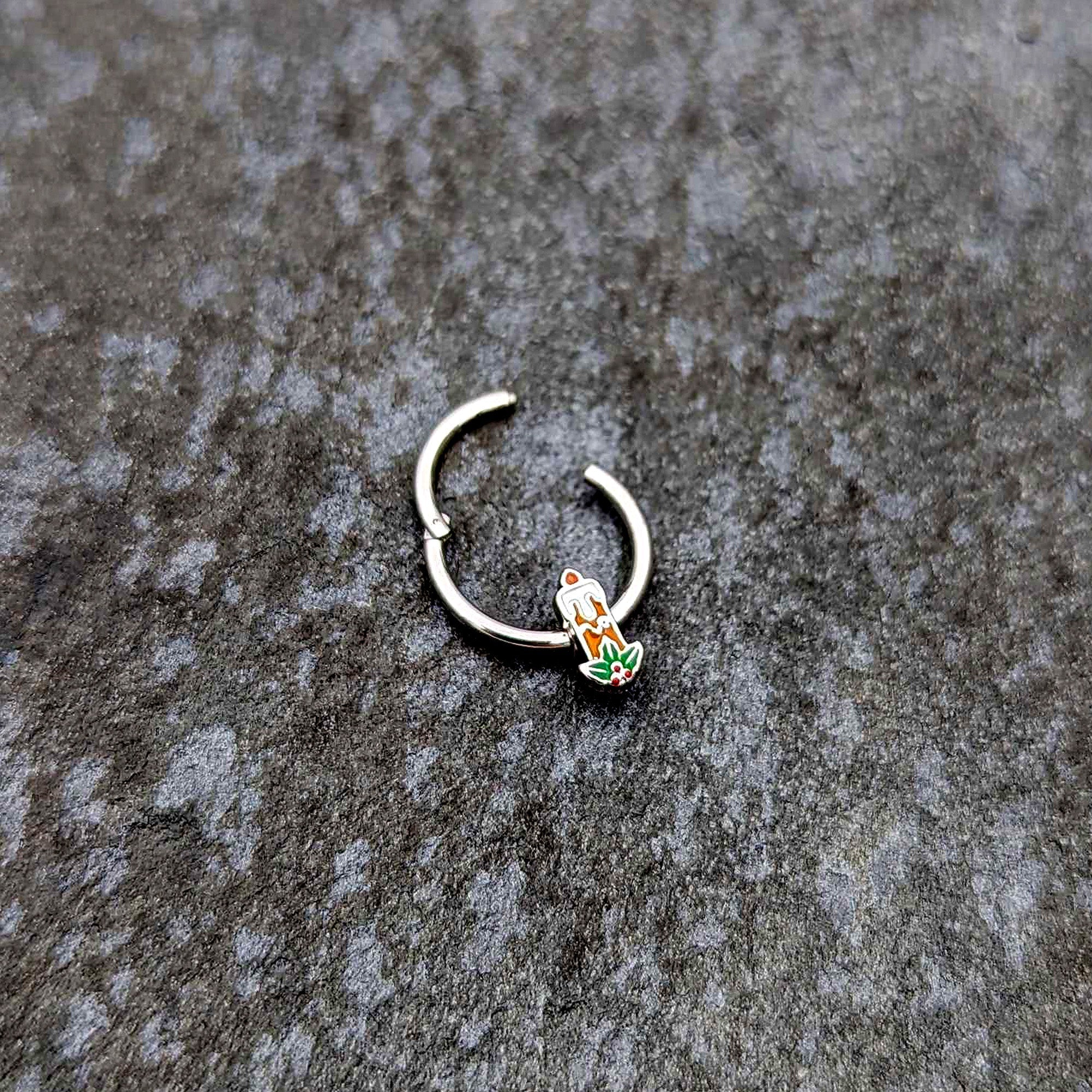 BodyCandy 16G 3/8 Sweet Holiday Candle Christmas Hinged Segment Ring — back view