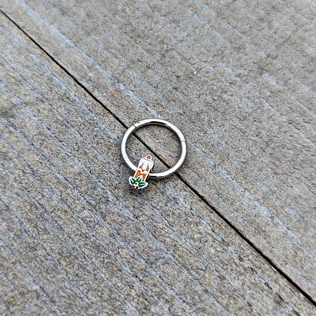 BodyCandy 16G 3/8 Sweet Holiday Candle Christmas Hinged Segment Ring — alternative angle