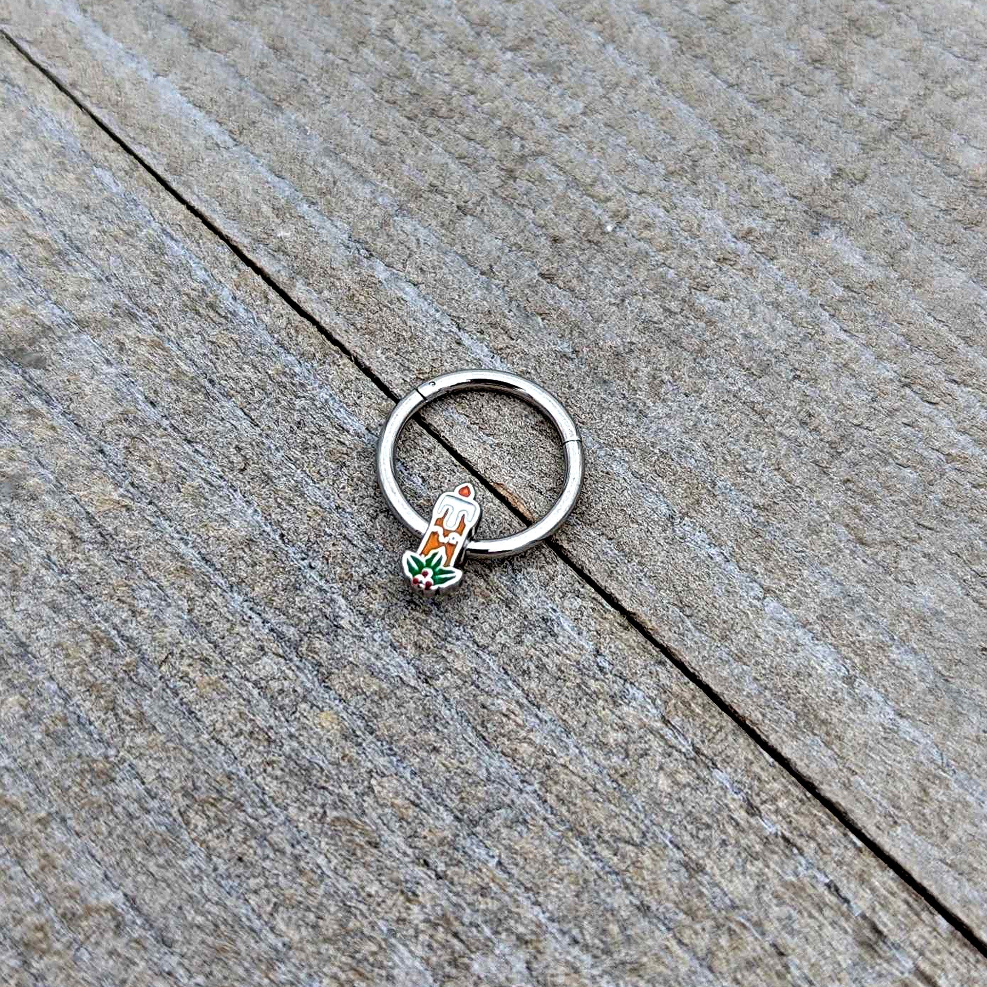 BodyCandy 16G 3/8 Sweet Holiday Candle Christmas Hinged Segment Ring — alternative angle