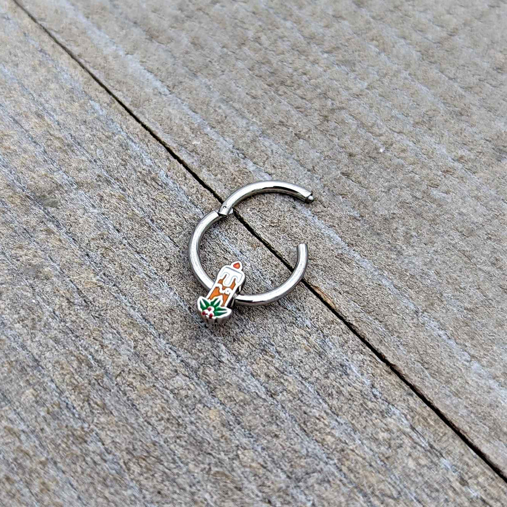 BodyCandy 16G 3/8 Sweet Holiday Candle Christmas Hinged Segment Ring — in-use photo