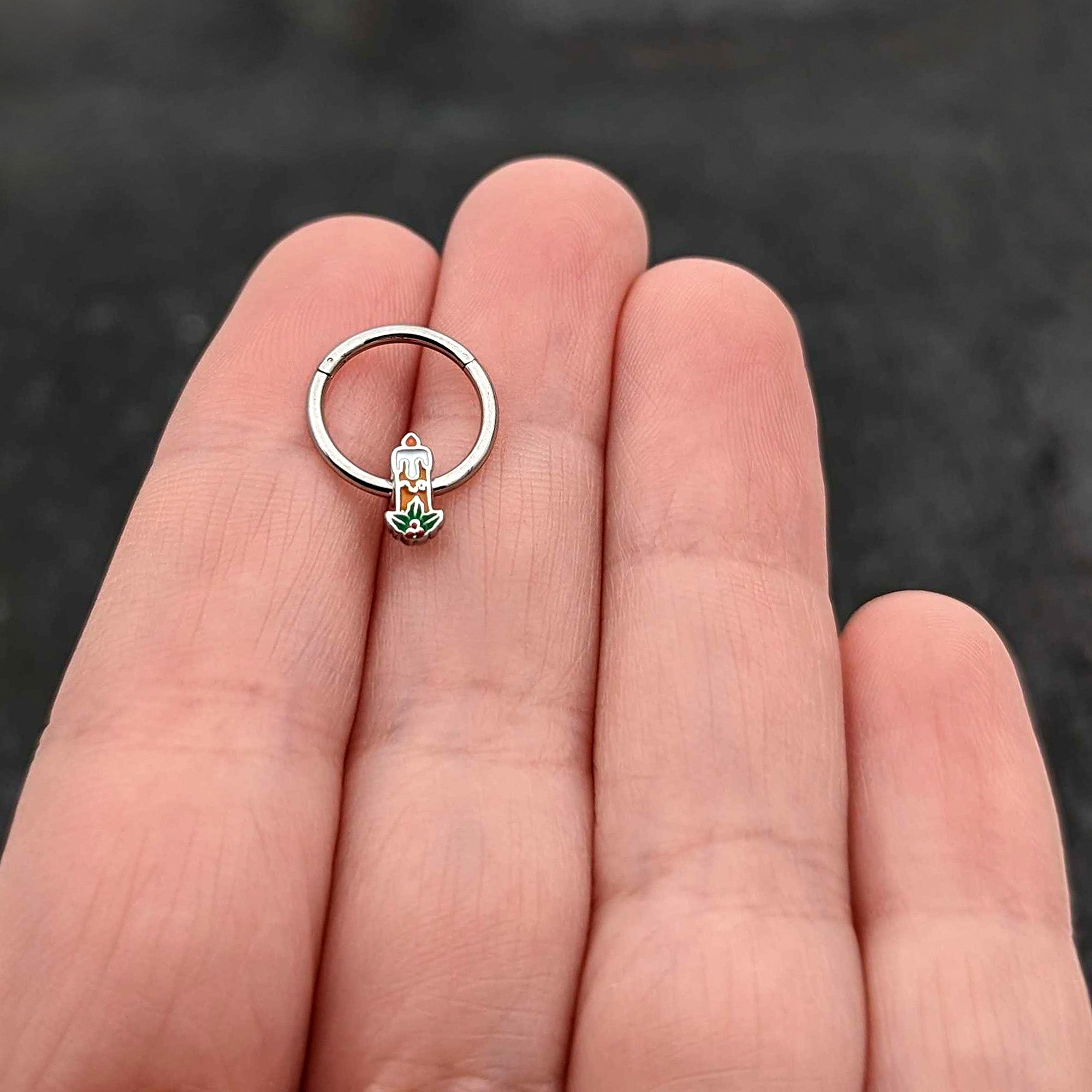 BodyCandy 16G 3/8 Sweet Holiday Candle Christmas Hinged Segment Ring — size reference