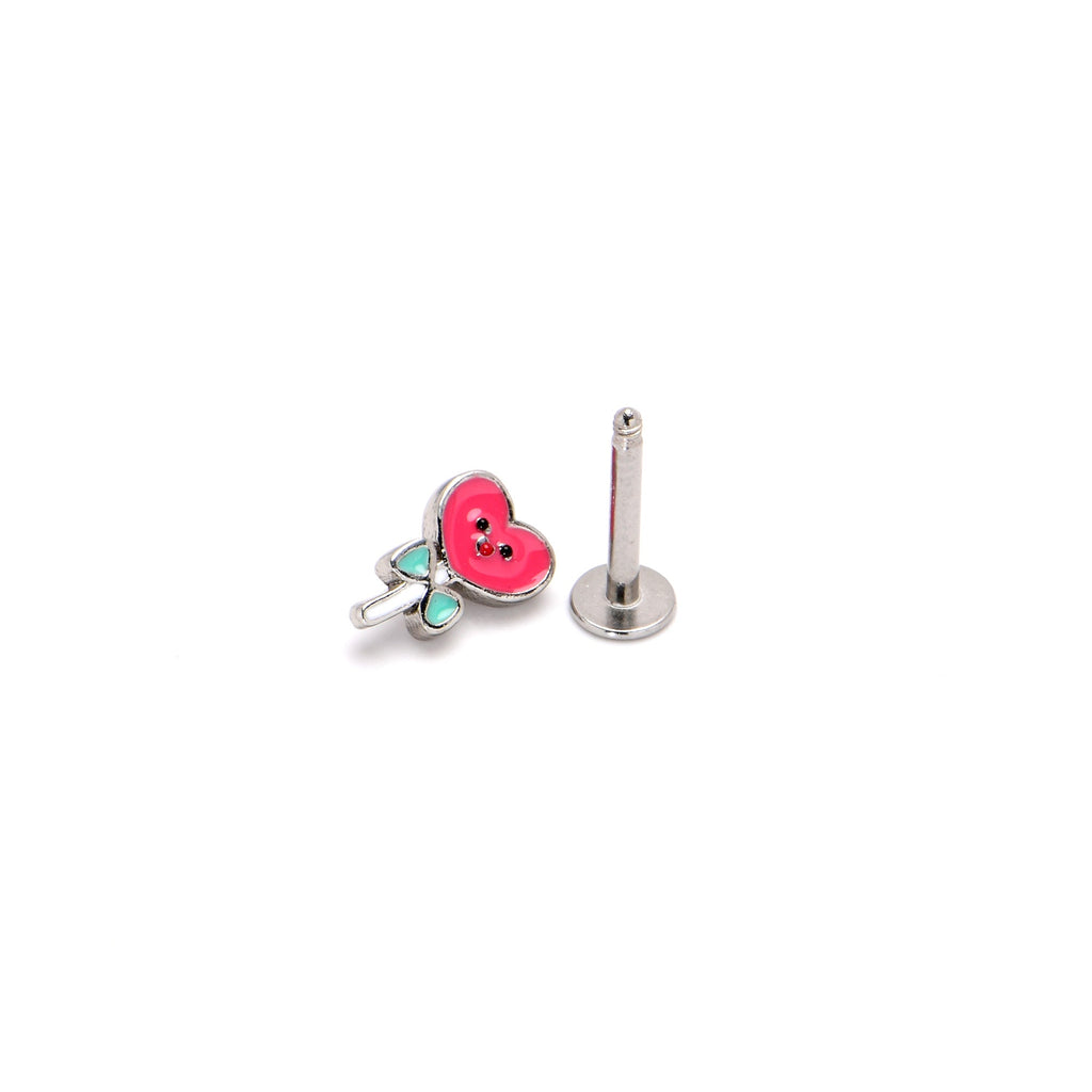 BodyCandy 16G 5/16 Sweet Happy Heart Lollipop Labret Monroe Tragus — in-use photo