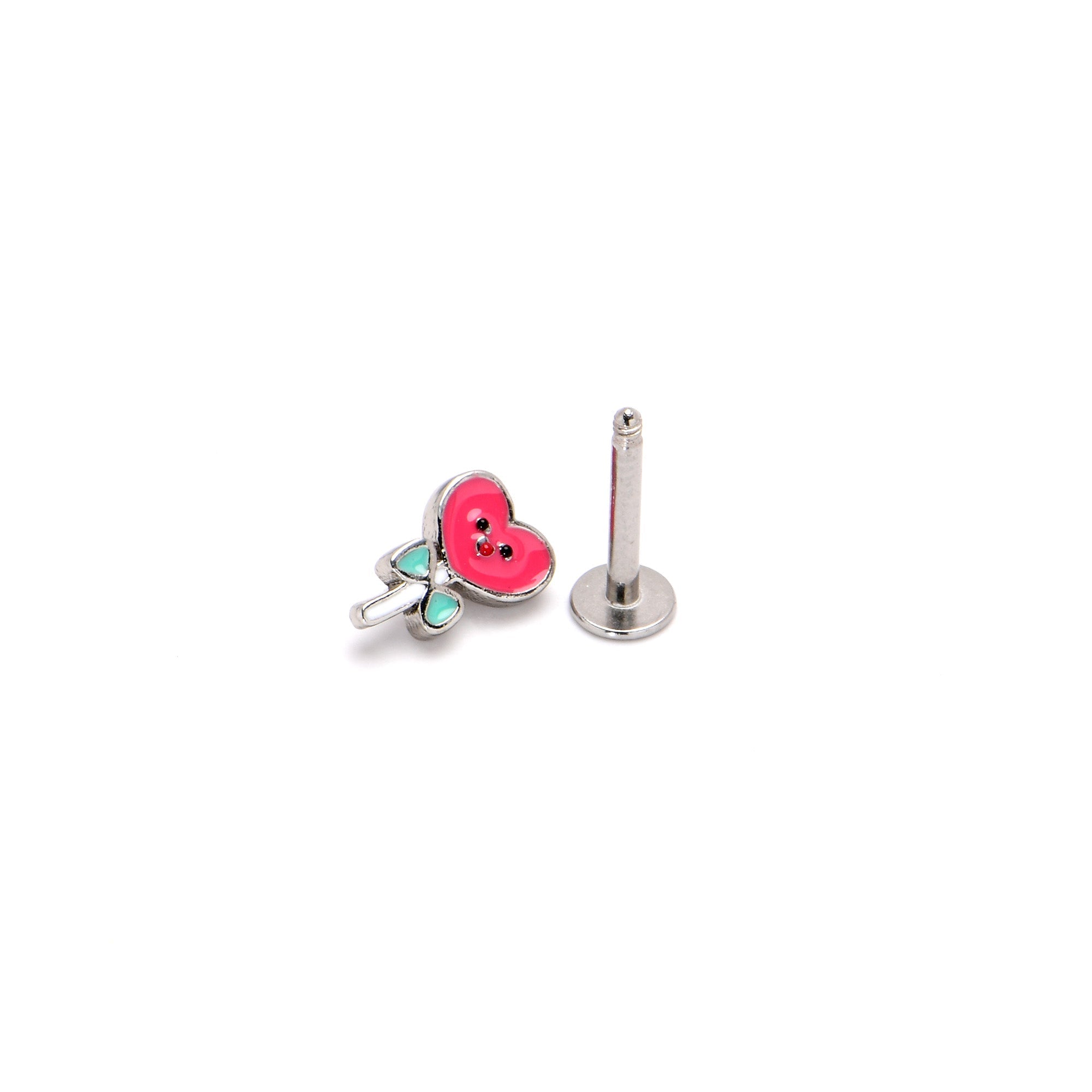 BodyCandy 16G 5/16 Sweet Happy Heart Lollipop Labret Monroe Tragus — in-use photo