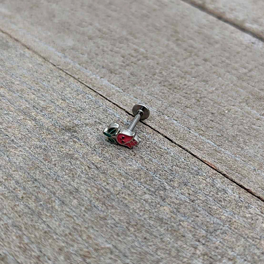 BodyCandy 16G 5/16 Sweet Happy Rose Flower Labret Monroe Tragus — in-use photo