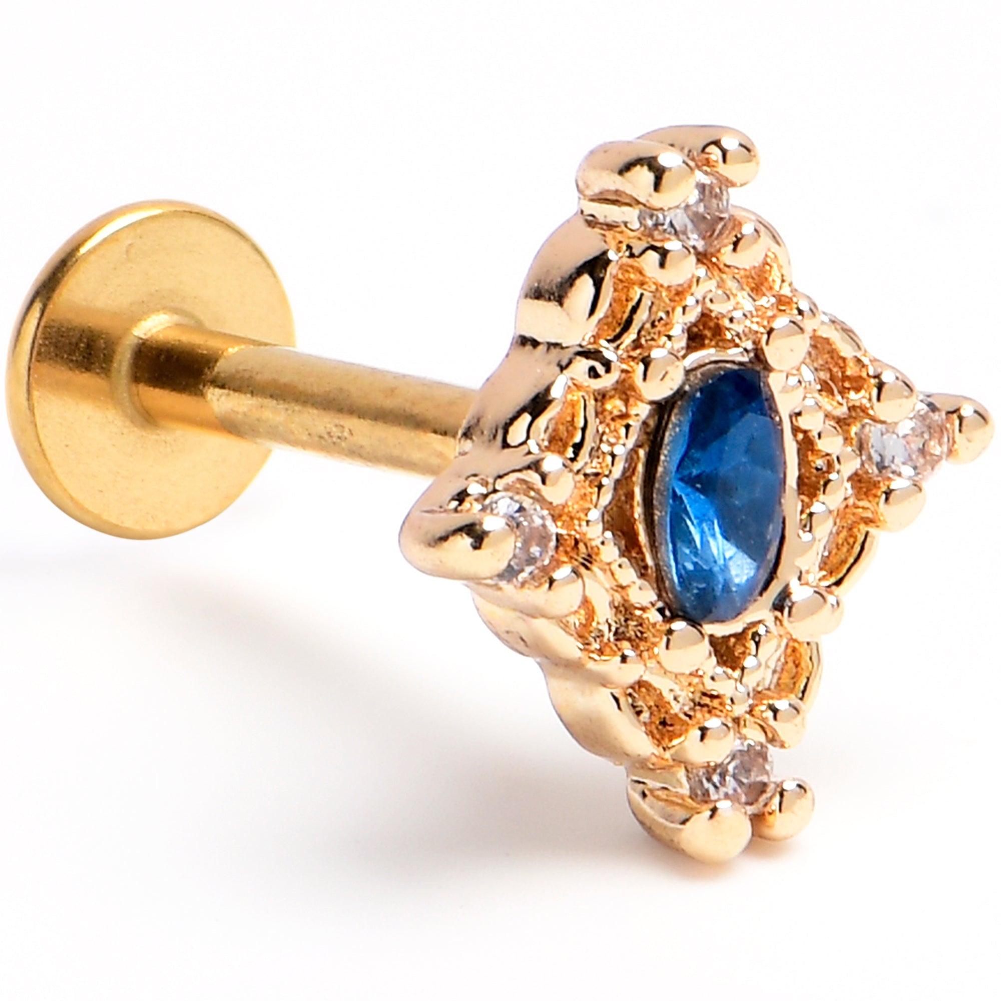 BodyCandy 16G 5/16 Blue Gem Gold Tone Rich Rhombus Labret Monroe Tragus — main product shot