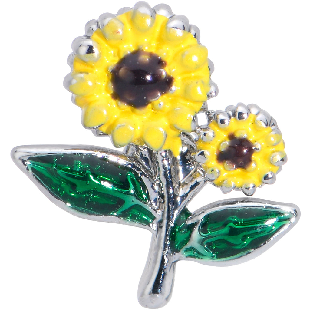 BodyCandy 16G 5/16 Cheery Inlay Sunflowers Labret Monroe Tragus — detail close-up