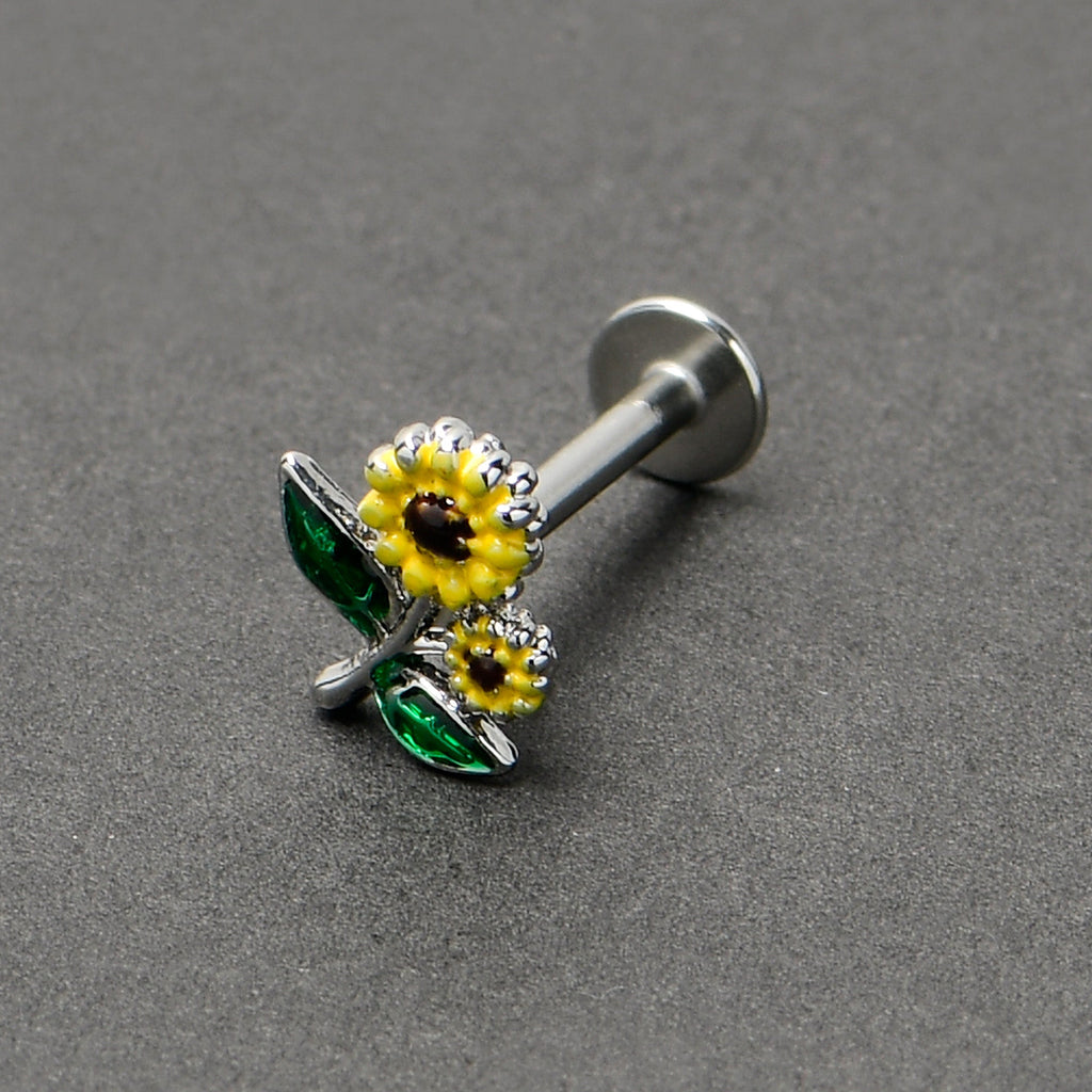 BodyCandy 16G 5/16 Cheery Inlay Sunflowers Labret Monroe Tragus — alternative angle