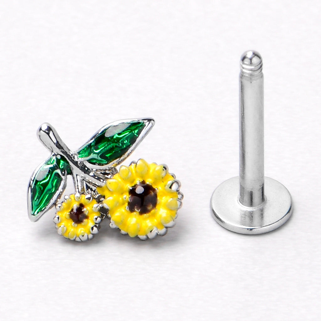 BodyCandy 16G 5/16 Cheery Inlay Sunflowers Labret Monroe Tragus — size reference