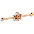 BodyCandy 14G Red Yellow Gem Gold Tone Maple Leaf Industrial Barbell 38mm — main product shot