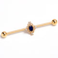 BodyCandy 14G Blue Gem Gold Tone Filigree Rhombus Industrial Barbell 38mm — main product shot