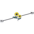 BodyCandy 14G Cheery Inlay Sunflowers Industrial Barbell 38mm — main product shot