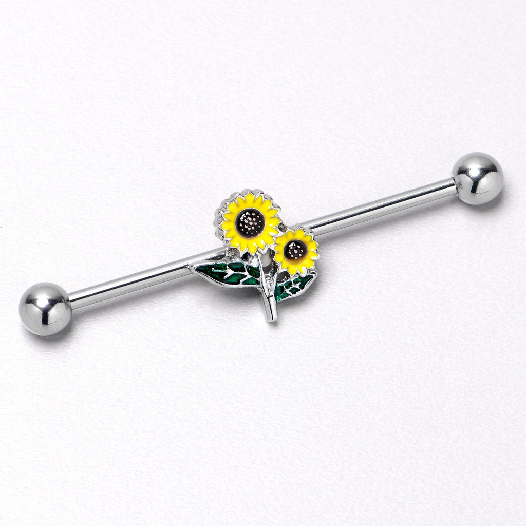 BodyCandy 14G Cheery Inlay Sunflowers Industrial Barbell 38mm — alternative angle