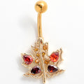 BodyCandy Red Yellow Gem Gold Tone Maple Leaf Autumn Belly Ring — main product shot