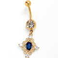 BodyCandy Clear Blue Gem Gold Tone Rich Rhombus Dangle Belly Ring — main product shot