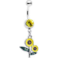 BodyCandy Yellow Gem Cheery Inlay Sunflowers Dangle Belly Ring — main product shot