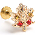 BodyCandy 16G 1/4 Red Yellow Gem Gold Tone Maple Leaf Labret — main product shot