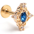 BodyCandy 16G 1/4 Blue Gem Gold Tone Rich Rhombus Labret — main product shot