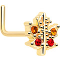 BodyCandy 20G 7mm Red Yellow Gem Gold Tone Maple Leaf L Shape Nose Ring — main product shot