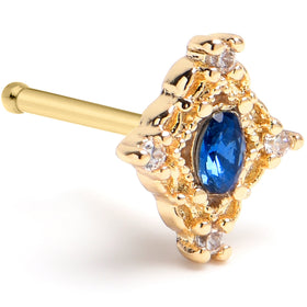 20G 1/4 Blue Gem Gold Tone Rich Rhombus Nose Bone