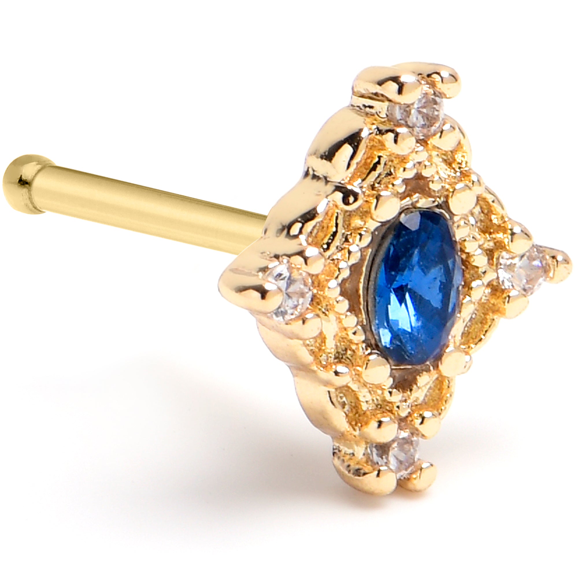 BodyCandy 20G 1/4 Blue Gem Gold Tone Rich Rhombus Nose Bone — main product shot