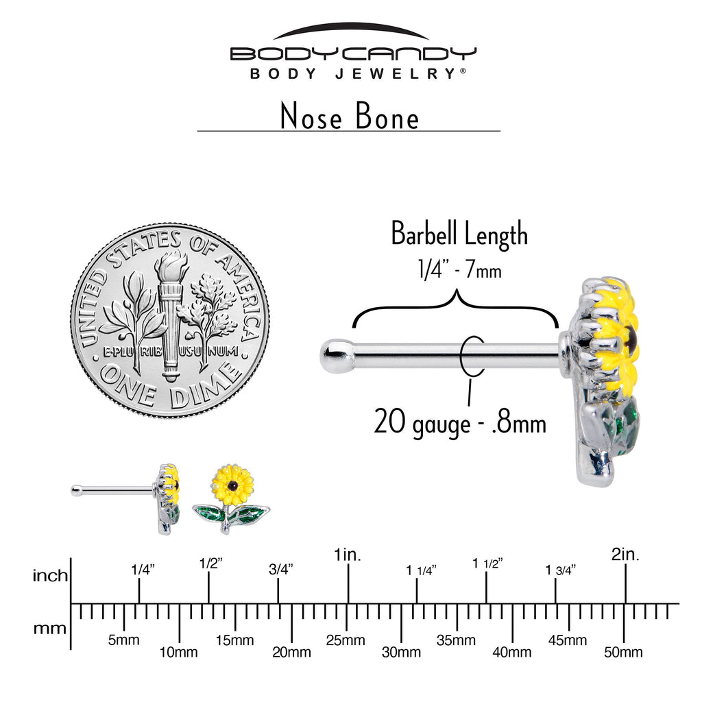 BodyCandy 20G 1/4 Cheery Inlay Sunflower Nose Bone — back view