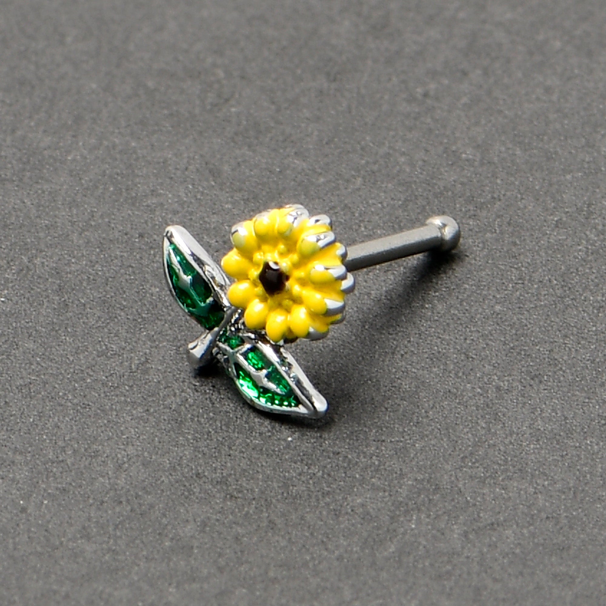 BodyCandy 20G 1/4 Cheery Inlay Sunflower Nose Bone — alternative angle