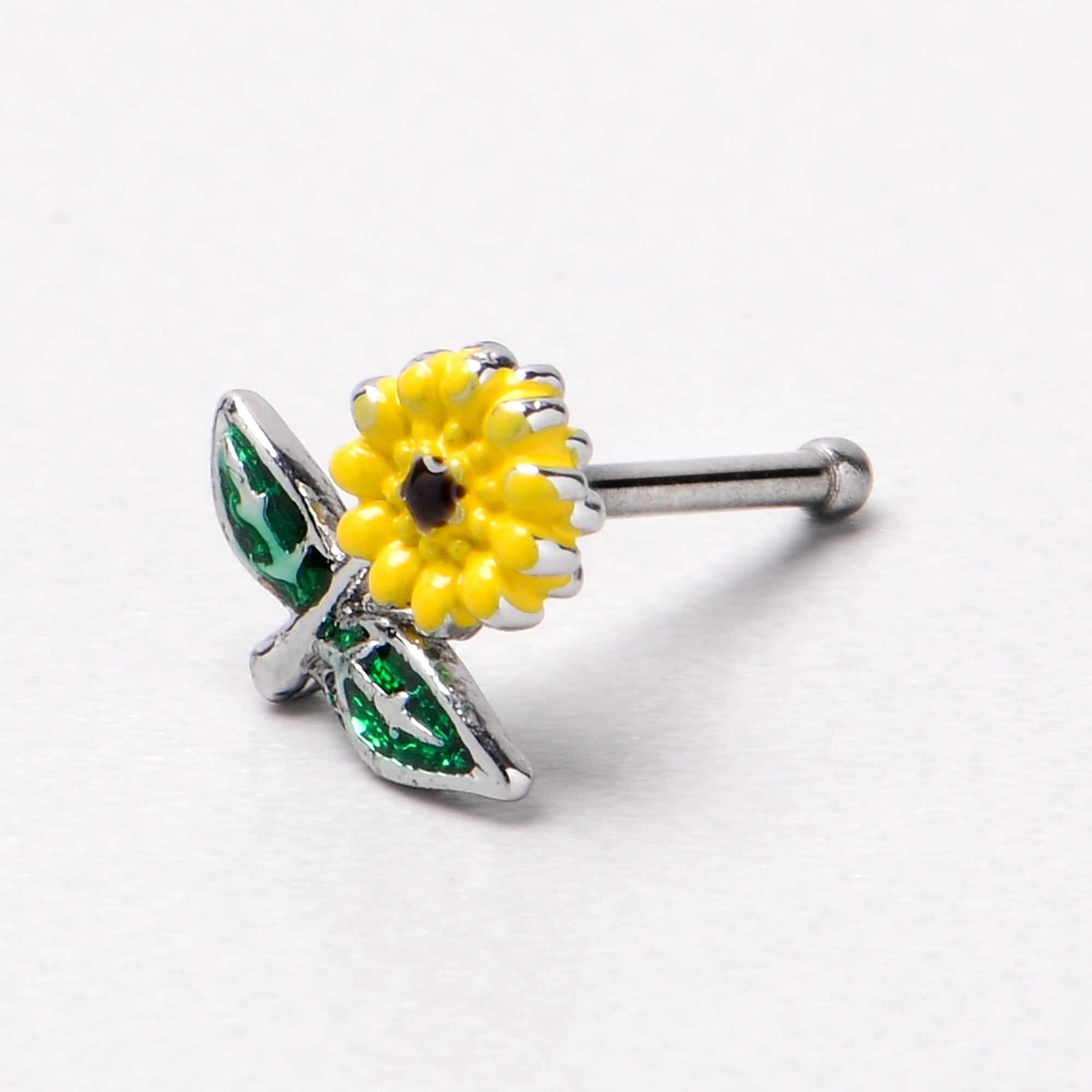 BodyCandy 20G 1/4 Cheery Inlay Sunflower Nose Bone — in-use photo