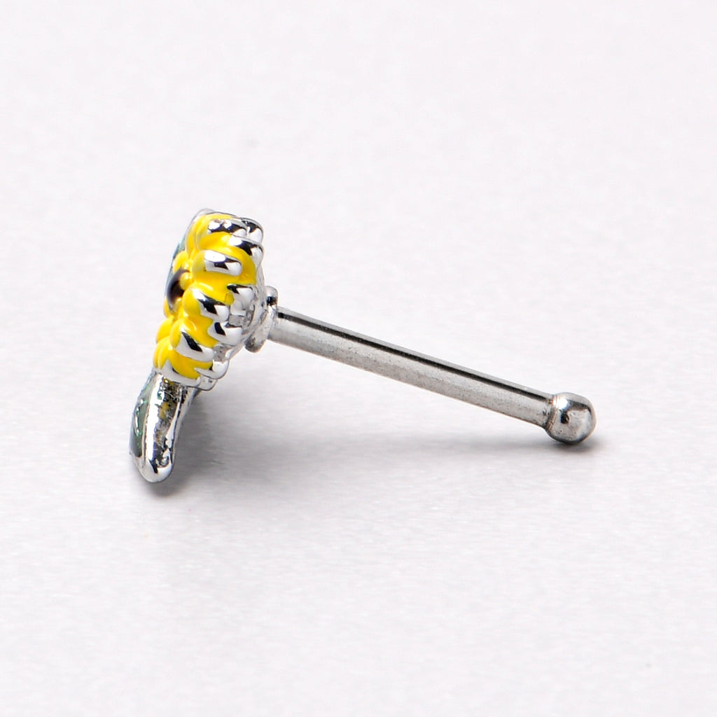 BodyCandy 20G 1/4 Cheery Inlay Sunflower Nose Bone — size reference