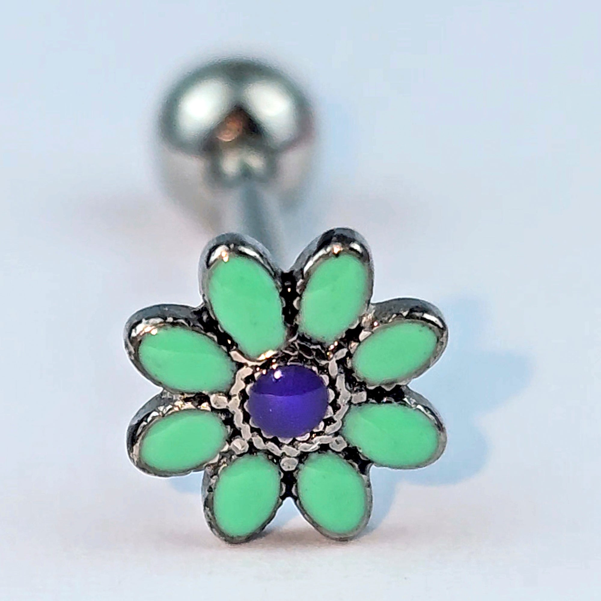 BodyCandy Flower Teal Petals Blue Barbell Tongue Ring — main product shot