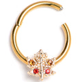 BodyCandy 16G 3/8 Red Yellow Gem Gold Tone Maple Leaf Hinged Segment Ring — main product shot
