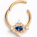 BodyCandy 16G 3/8 Blue Gem Gold Tone Rich Rhombus Hinged Segment Ring — main product shot