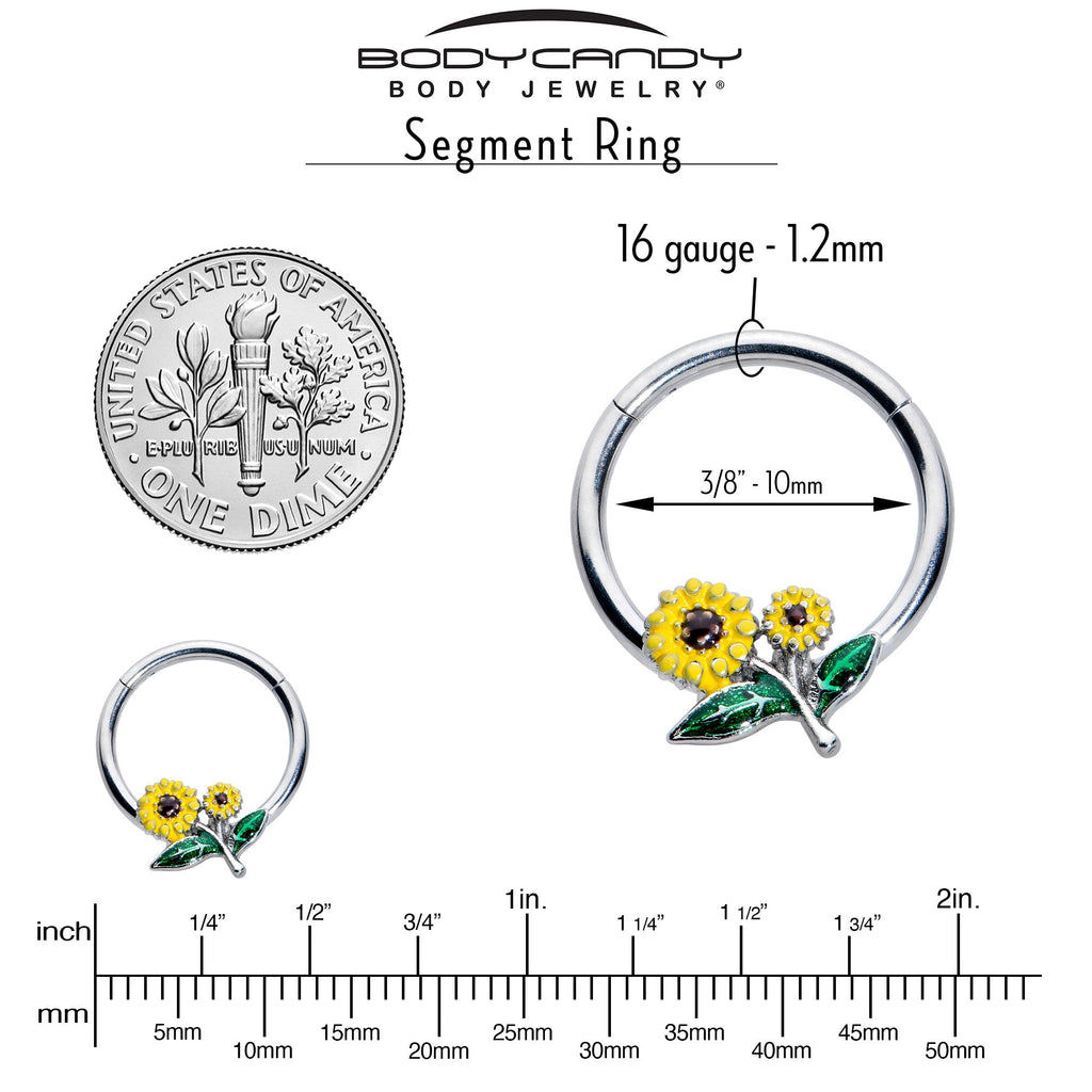 BodyCandy 16G 3/8 Cheery Inlay Sunflowers Hinged Segment Ring — side view