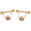 BodyCandy 14G 9/16 Red Yellow Gem Maple Leaf Chain Dangle Nipple Ring Set — main product shot
