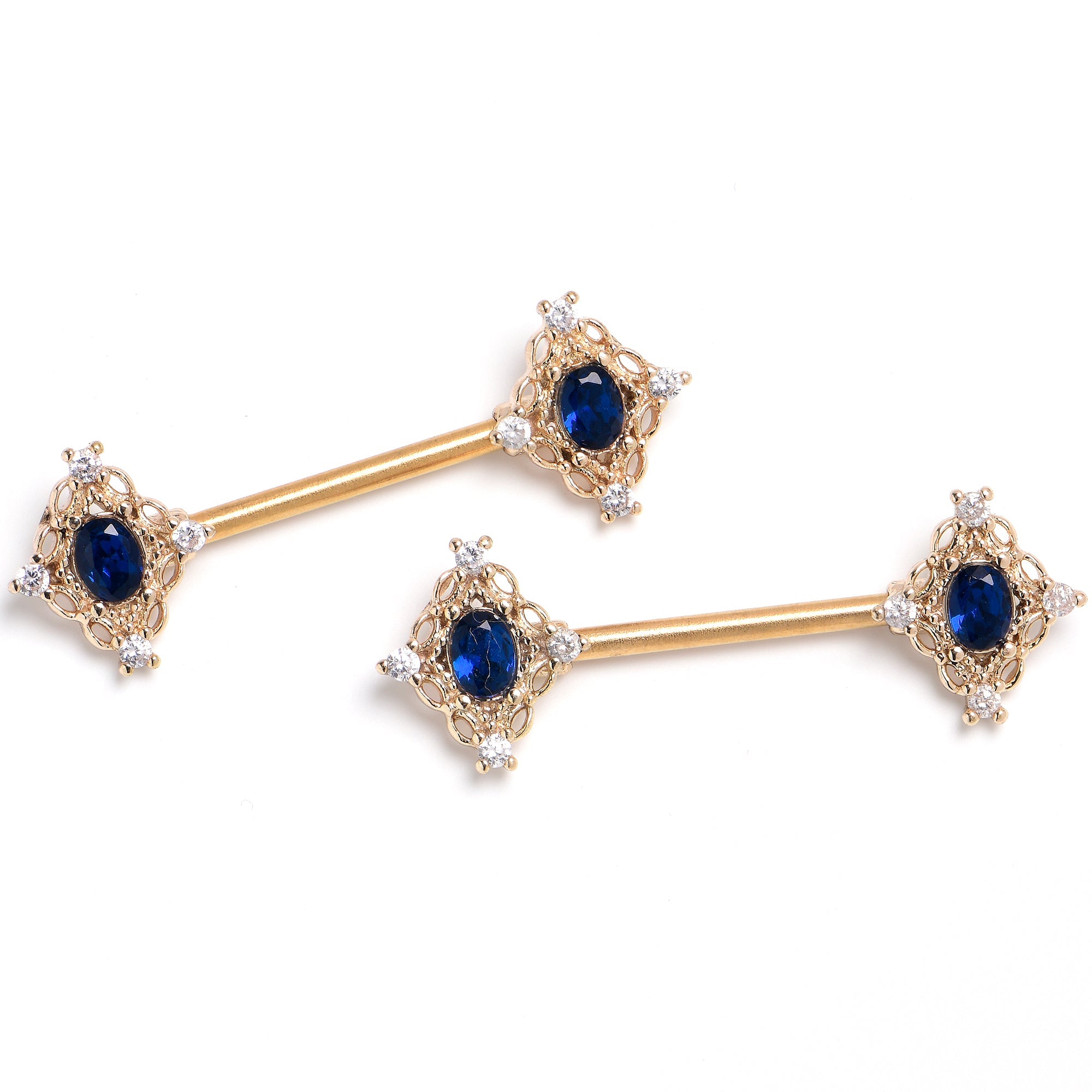 BodyCandy 14G 5/8 Blue Gem Rich Rhombus Barbell Nipple Ring Set — main product shot