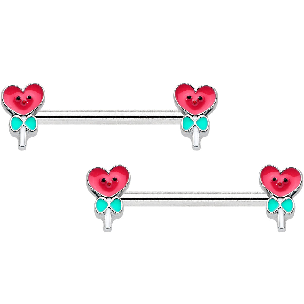 BodyCandy 14G 9/16 Sweet Happy Heart Lollipop Barbell Nipple Ring Set — main product shot