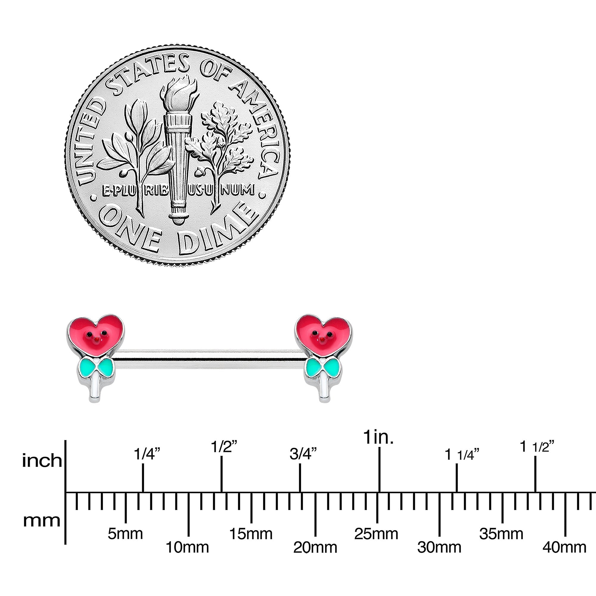 BodyCandy 14G 9/16 Sweet Happy Heart Lollipop Barbell Nipple Ring Set — lifestyle context