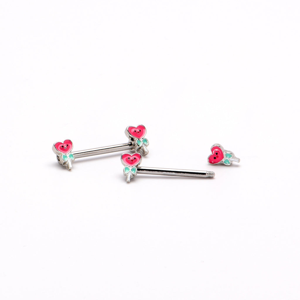 BodyCandy 14G 9/16 Sweet Happy Heart Lollipop Barbell Nipple Ring Set — alternative angle