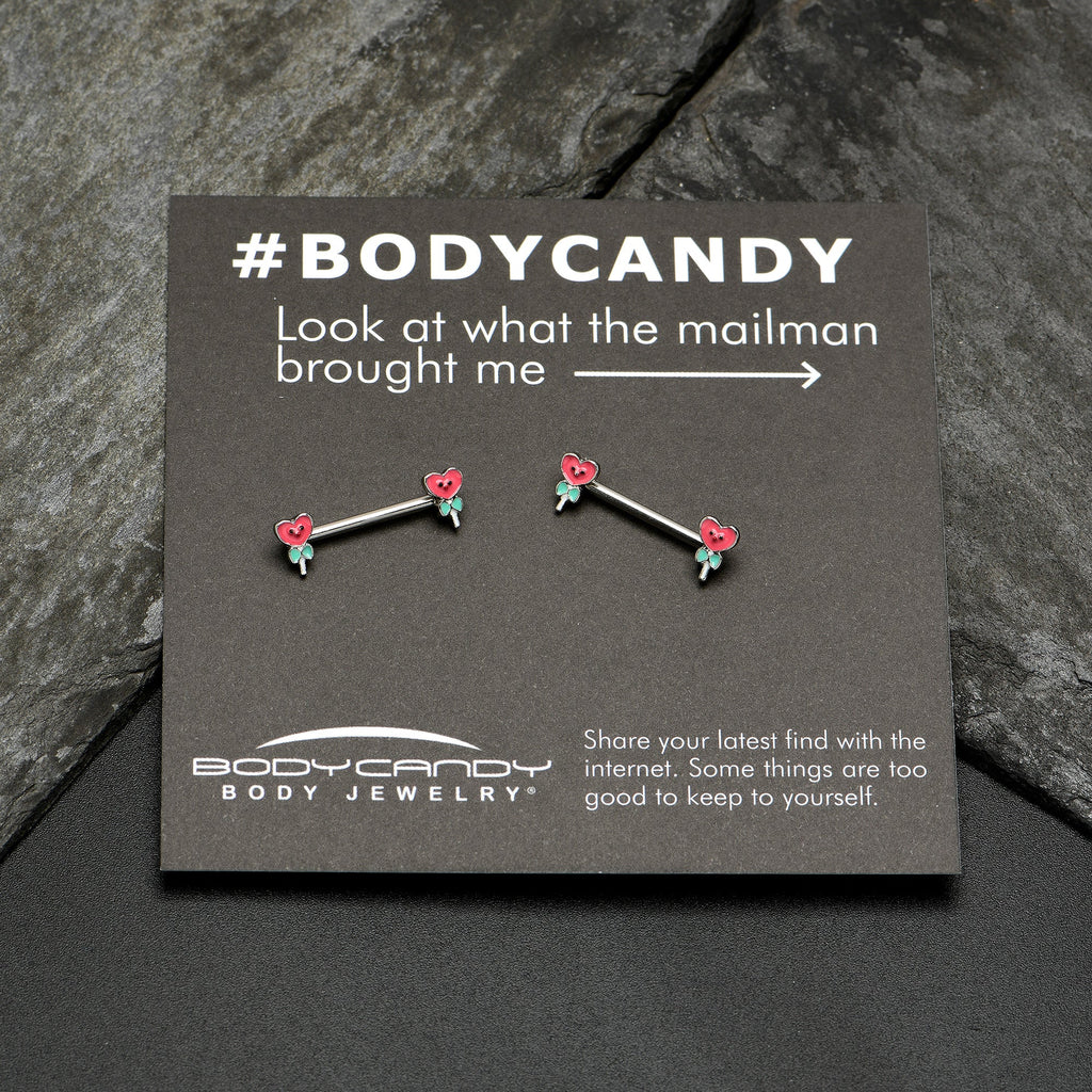 BodyCandy 14G 9/16 Sweet Happy Heart Lollipop Barbell Nipple Ring Set — size reference