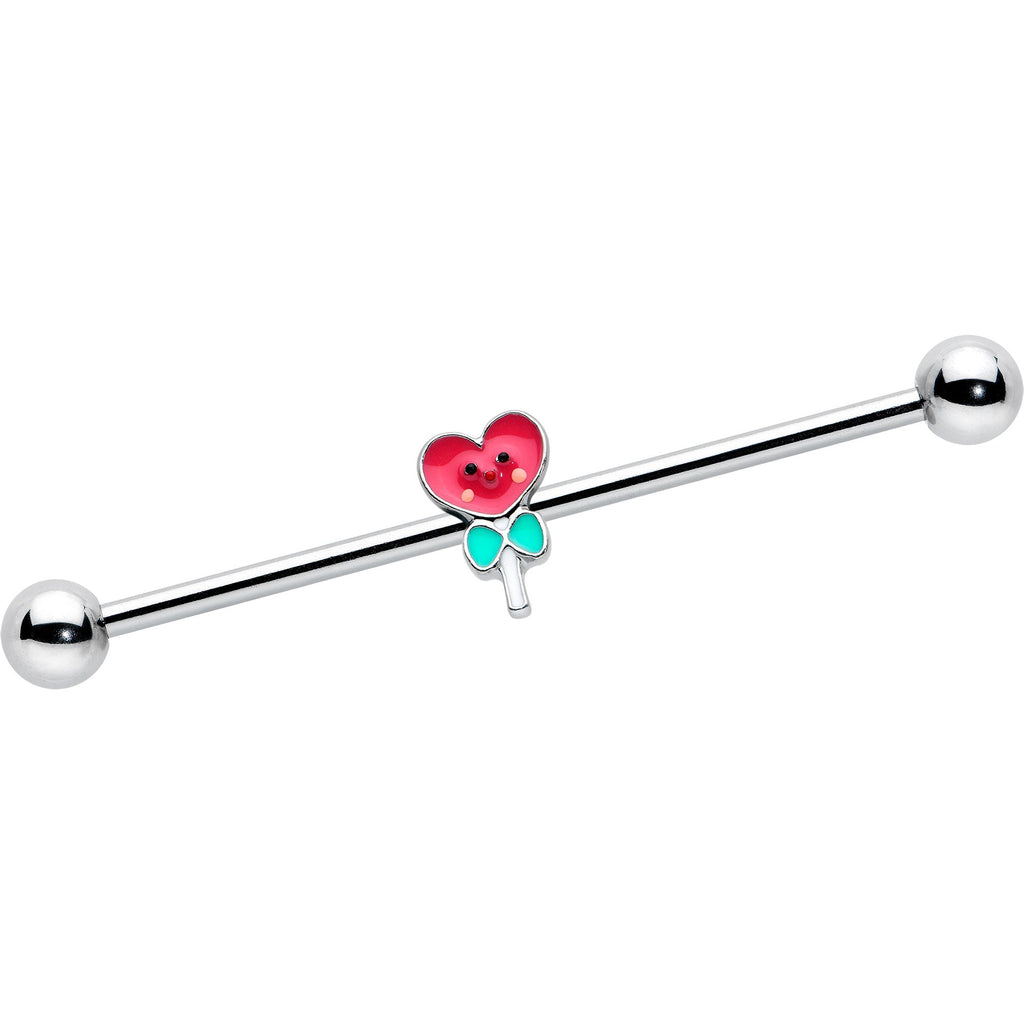 BodyCandy 14G Sweet Happy Heart Lollipop Industrial Barbell 38mm — main product shot