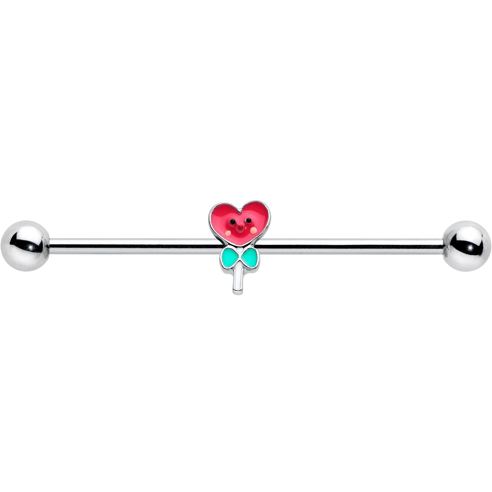 BodyCandy 14G Sweet Happy Heart Lollipop Industrial Barbell 38mm — detail close-up
