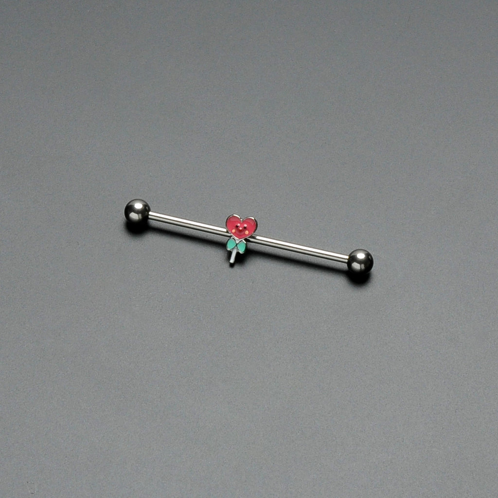 BodyCandy 14G Sweet Happy Heart Lollipop Industrial Barbell 38mm — side view