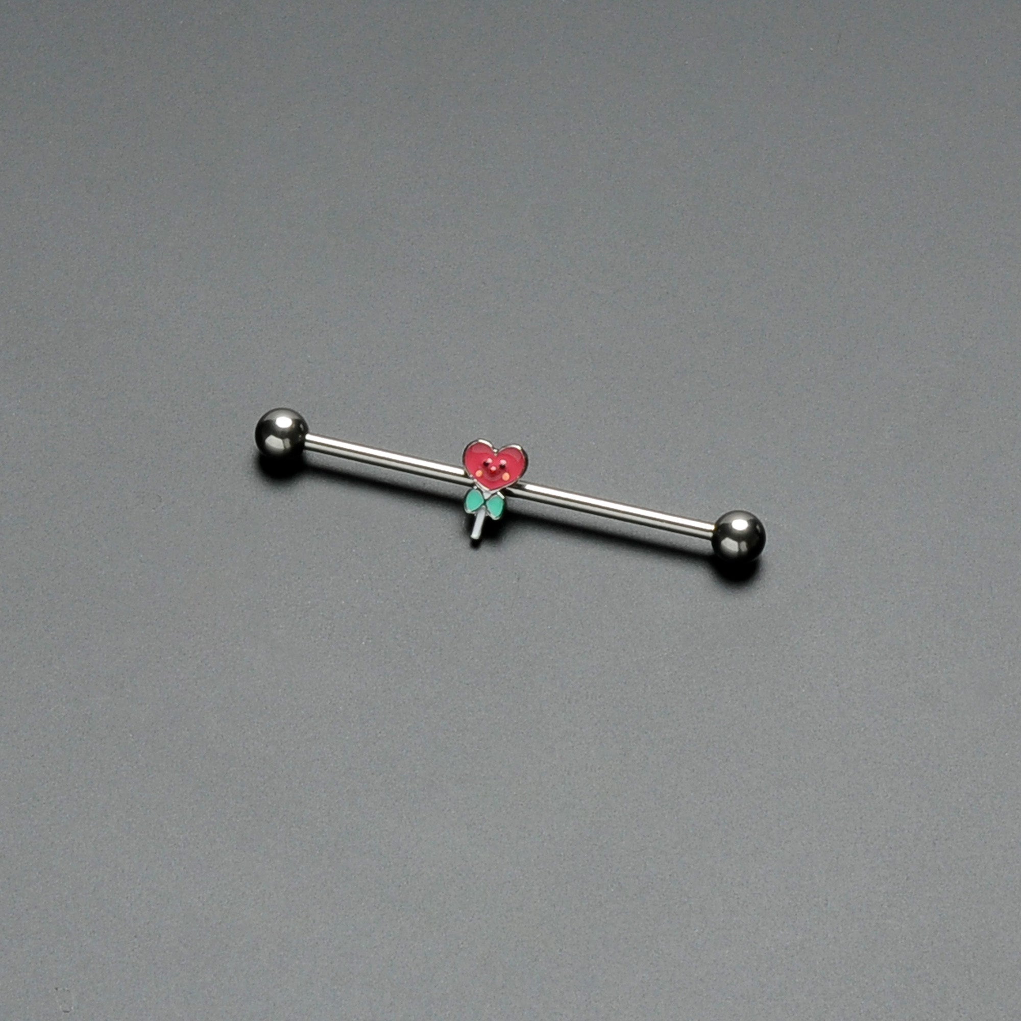 BodyCandy 14G Sweet Happy Heart Lollipop Industrial Barbell 38mm — side view