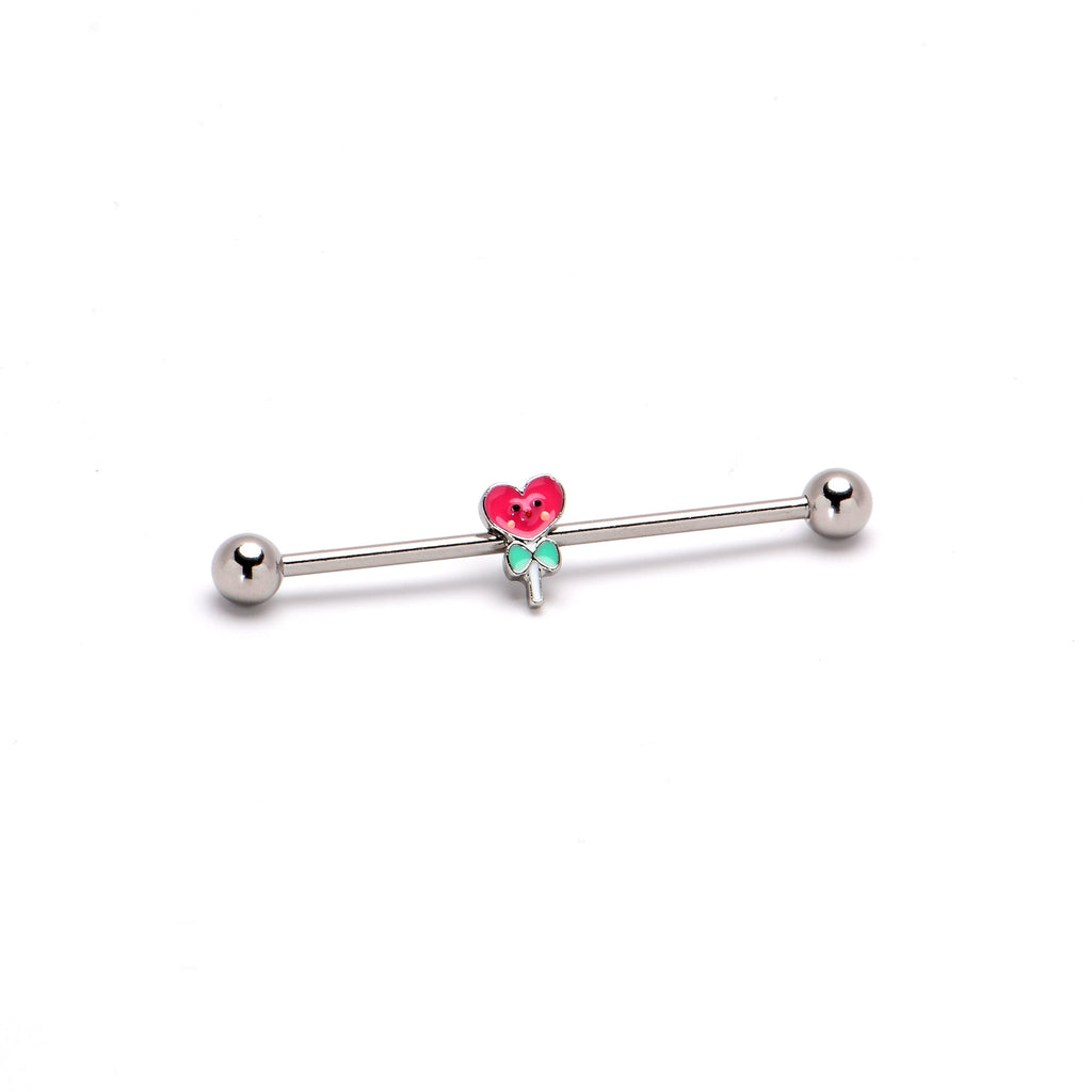 BodyCandy 14G Sweet Happy Heart Lollipop Industrial Barbell 38mm — back view