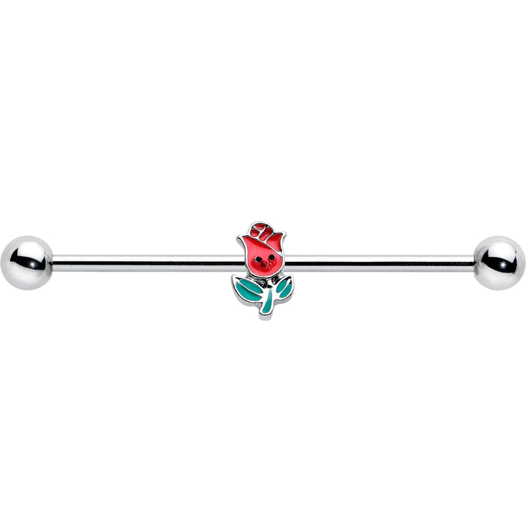 BodyCandy 14G Sweet Happy Rose Flower Industrial Barbell 38mm — detail close-up