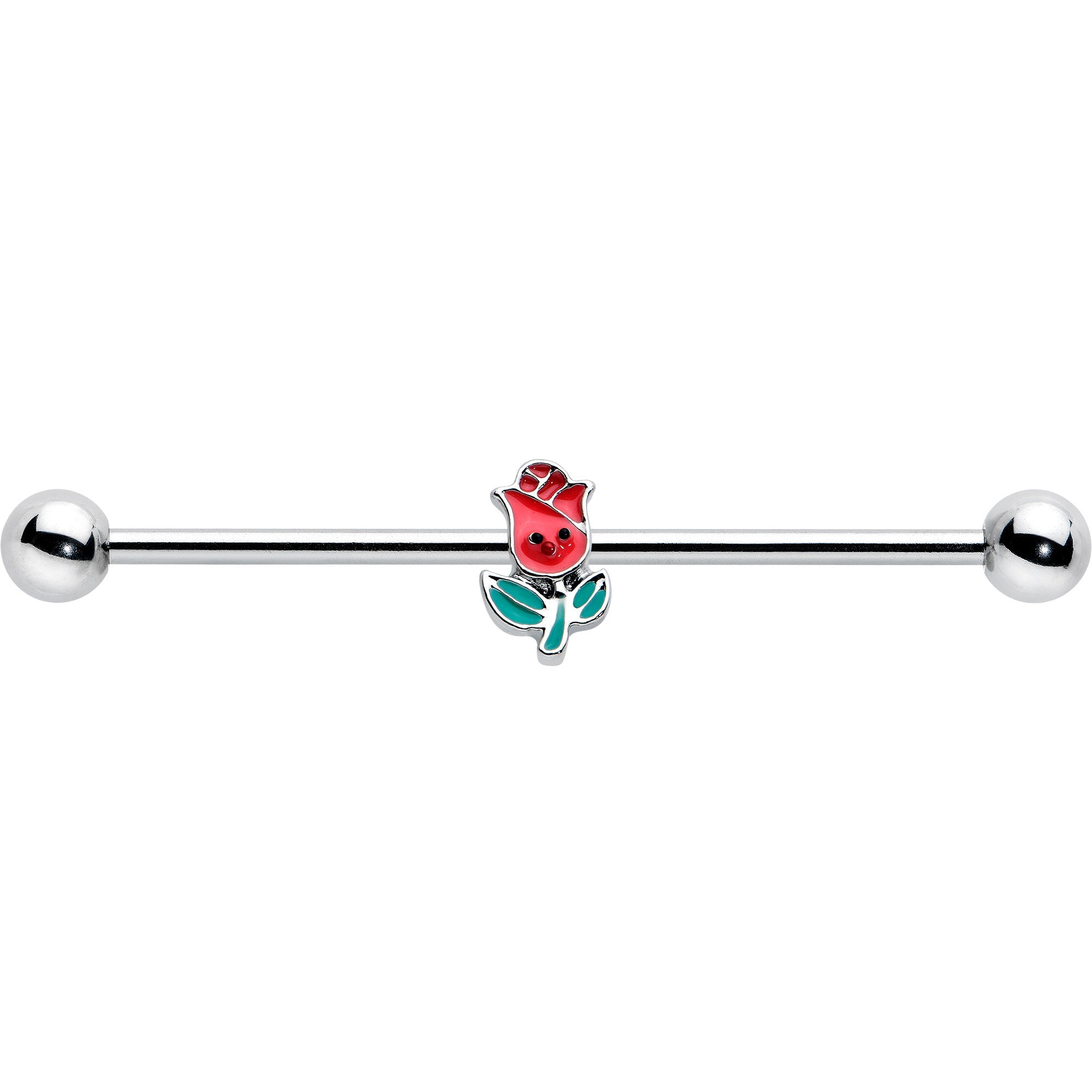 BodyCandy 14G Sweet Happy Rose Flower Industrial Barbell 38mm — detail close-up