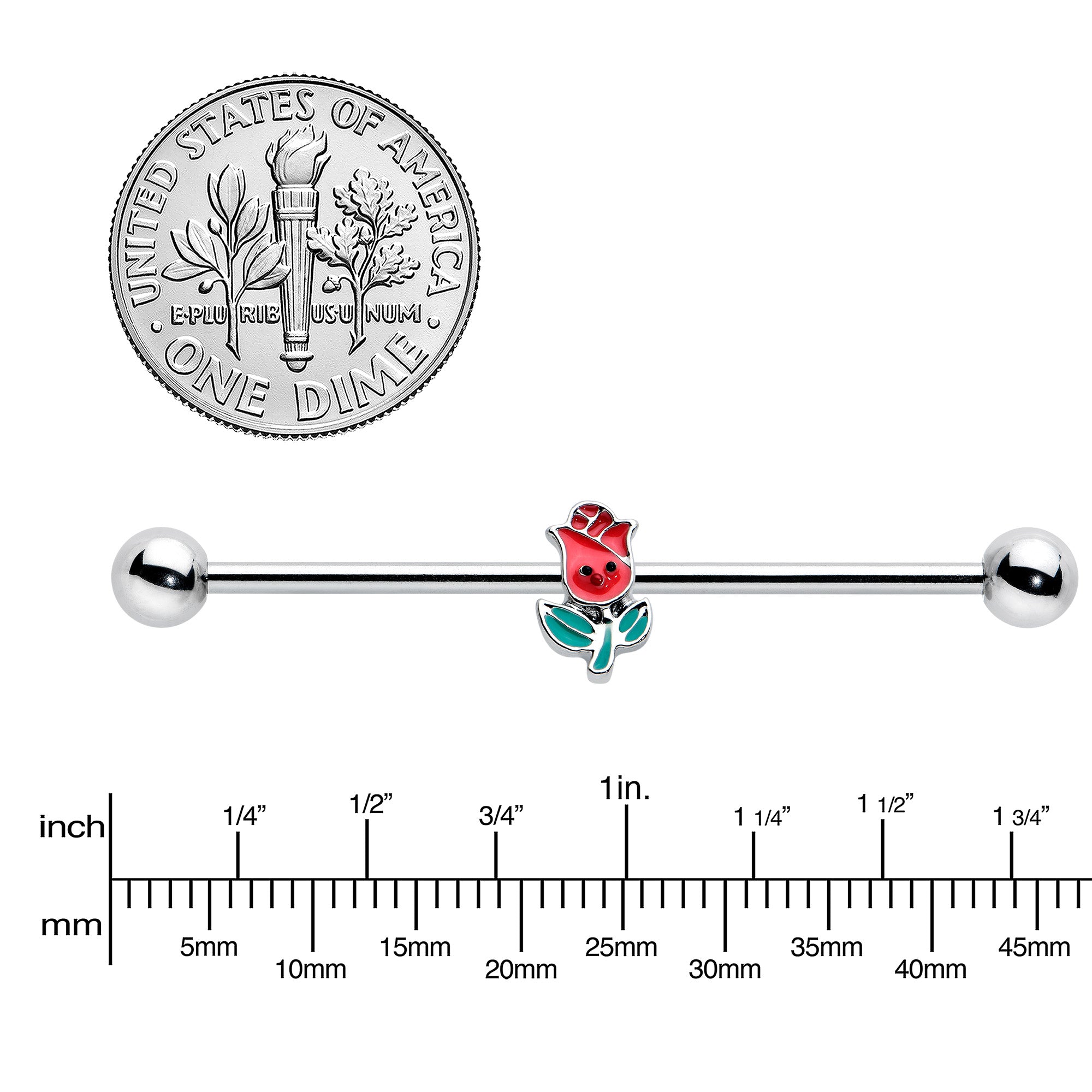 BodyCandy 14G Sweet Happy Rose Flower Industrial Barbell 38mm — lifestyle context