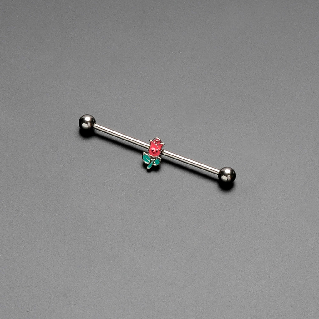 BodyCandy 14G Sweet Happy Rose Flower Industrial Barbell 38mm — side view
