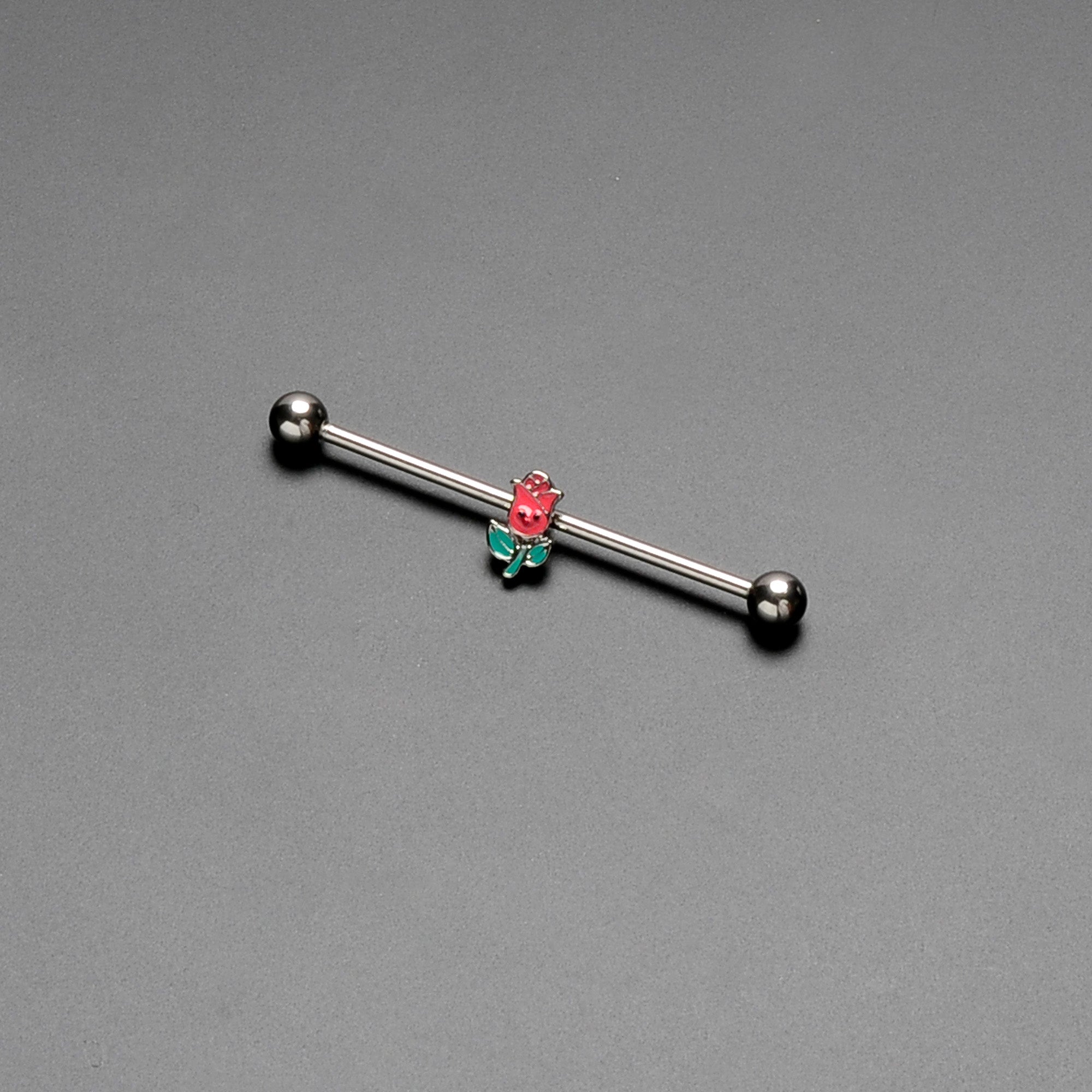 BodyCandy 14G Sweet Happy Rose Flower Industrial Barbell 38mm — side view