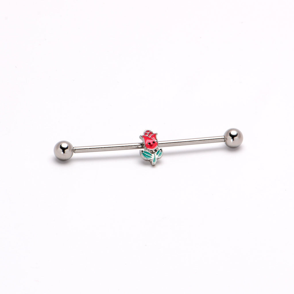 BodyCandy 14G Sweet Happy Rose Flower Industrial Barbell 38mm — back view